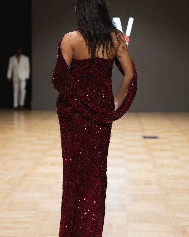 Sequin Evening Gown with High Slit