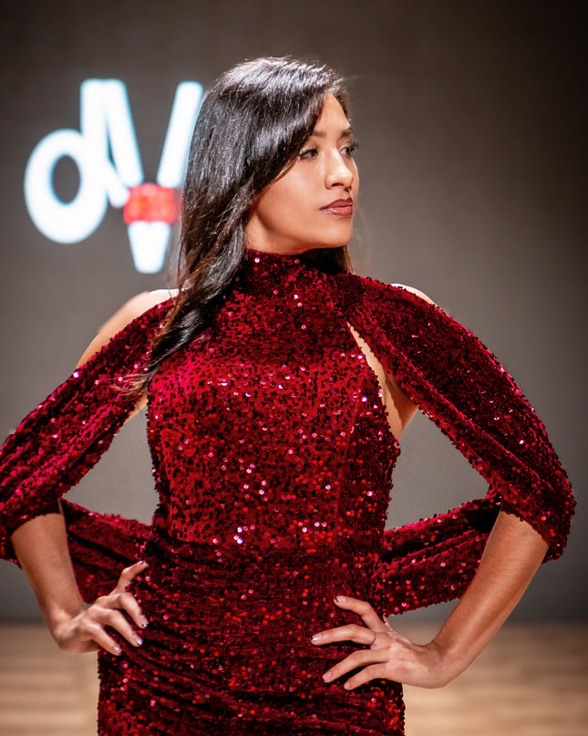 Sequin Evening Gown with High Slit